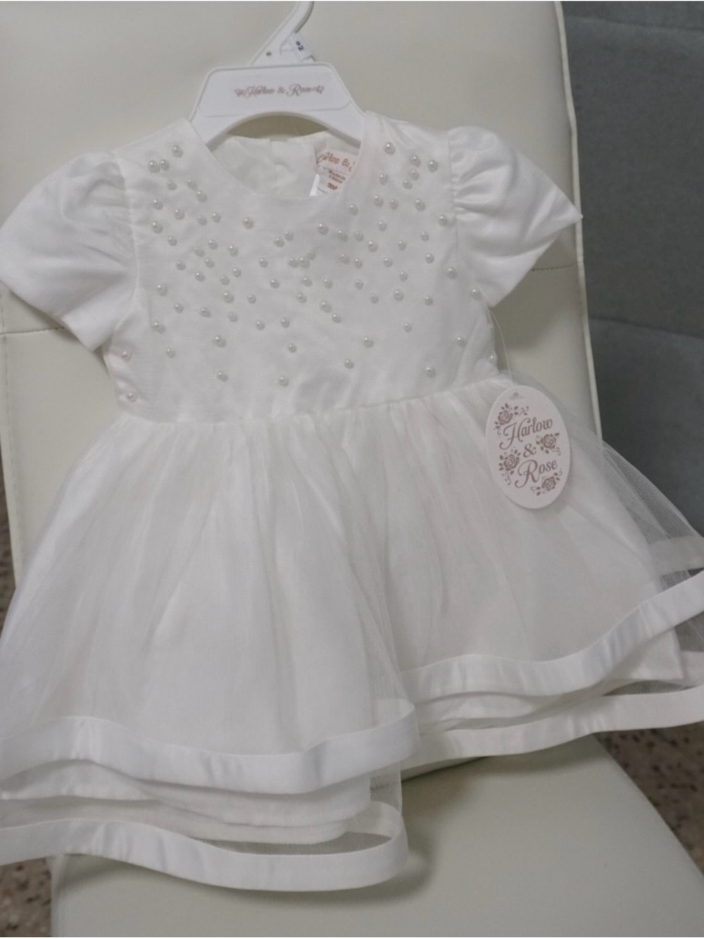 Harlow & Rose White Pearl Tulle Dress – 3M | NWT
